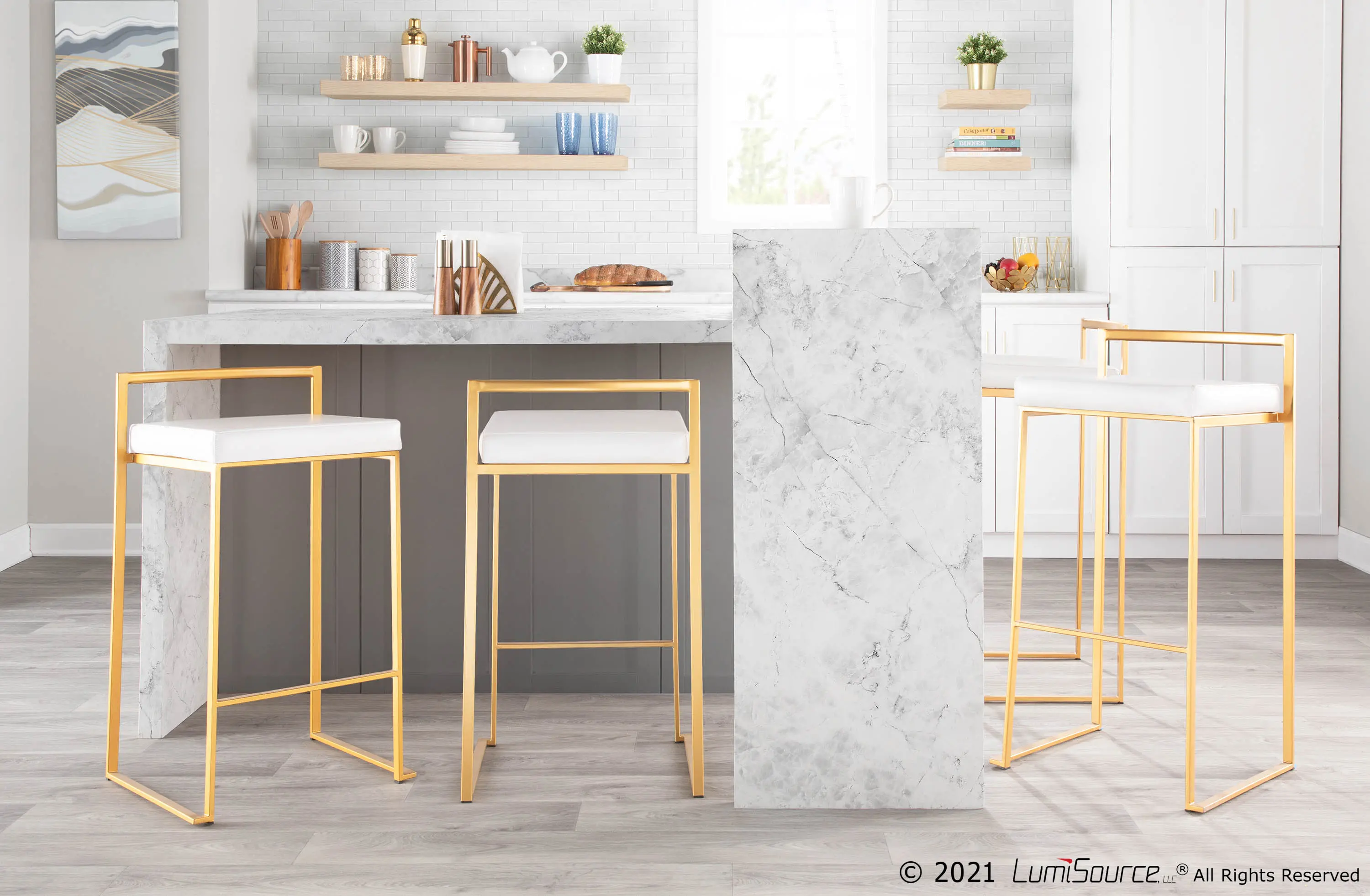BS-FUJI AU+W2 Fuji Gold and White Bar Stool with Low Back, Set of 2-2