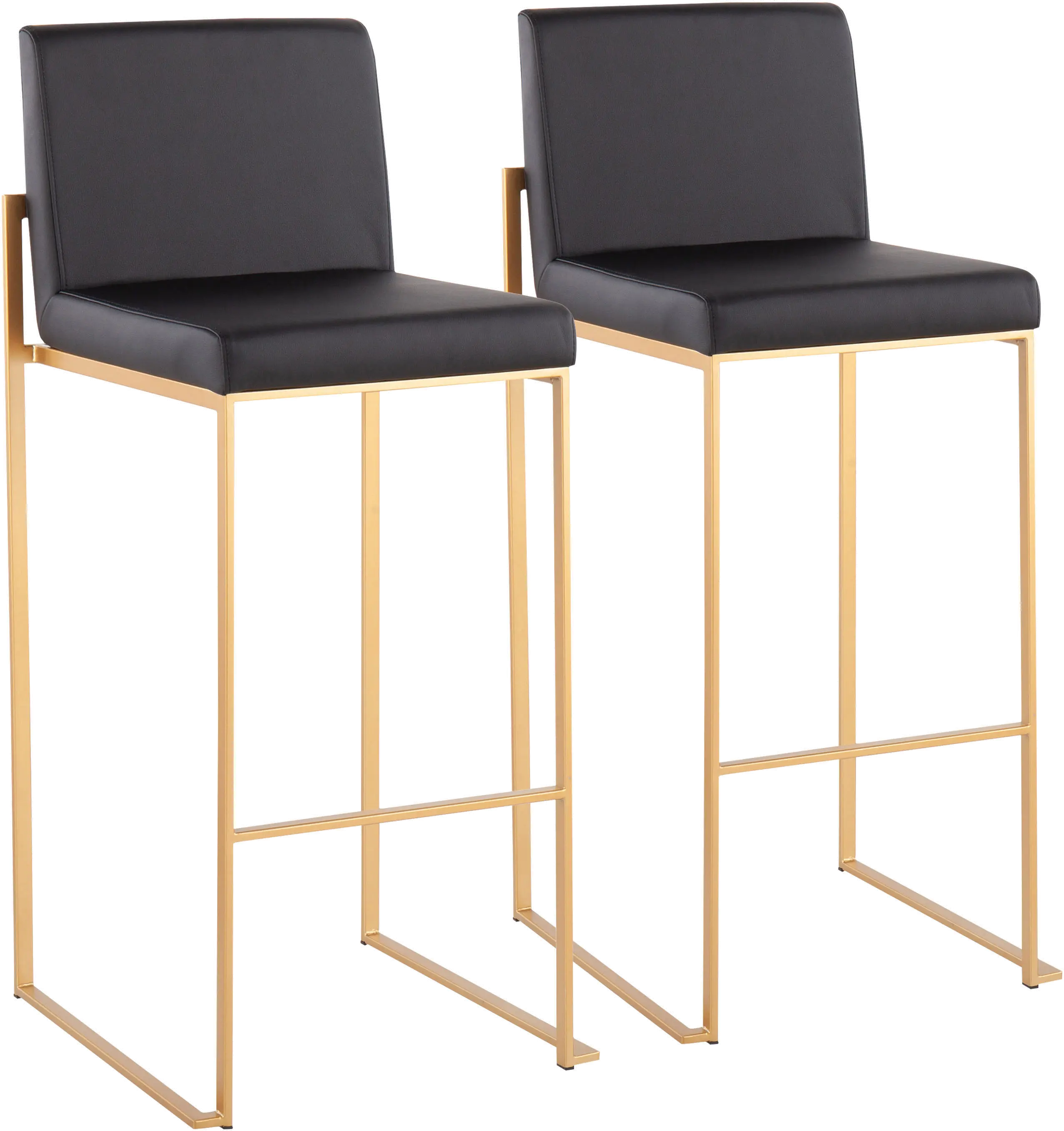 B30-FUJIHB AUBK2 Fuji High Back Gold & Black Faux Leather Barstools, Set of 2-1