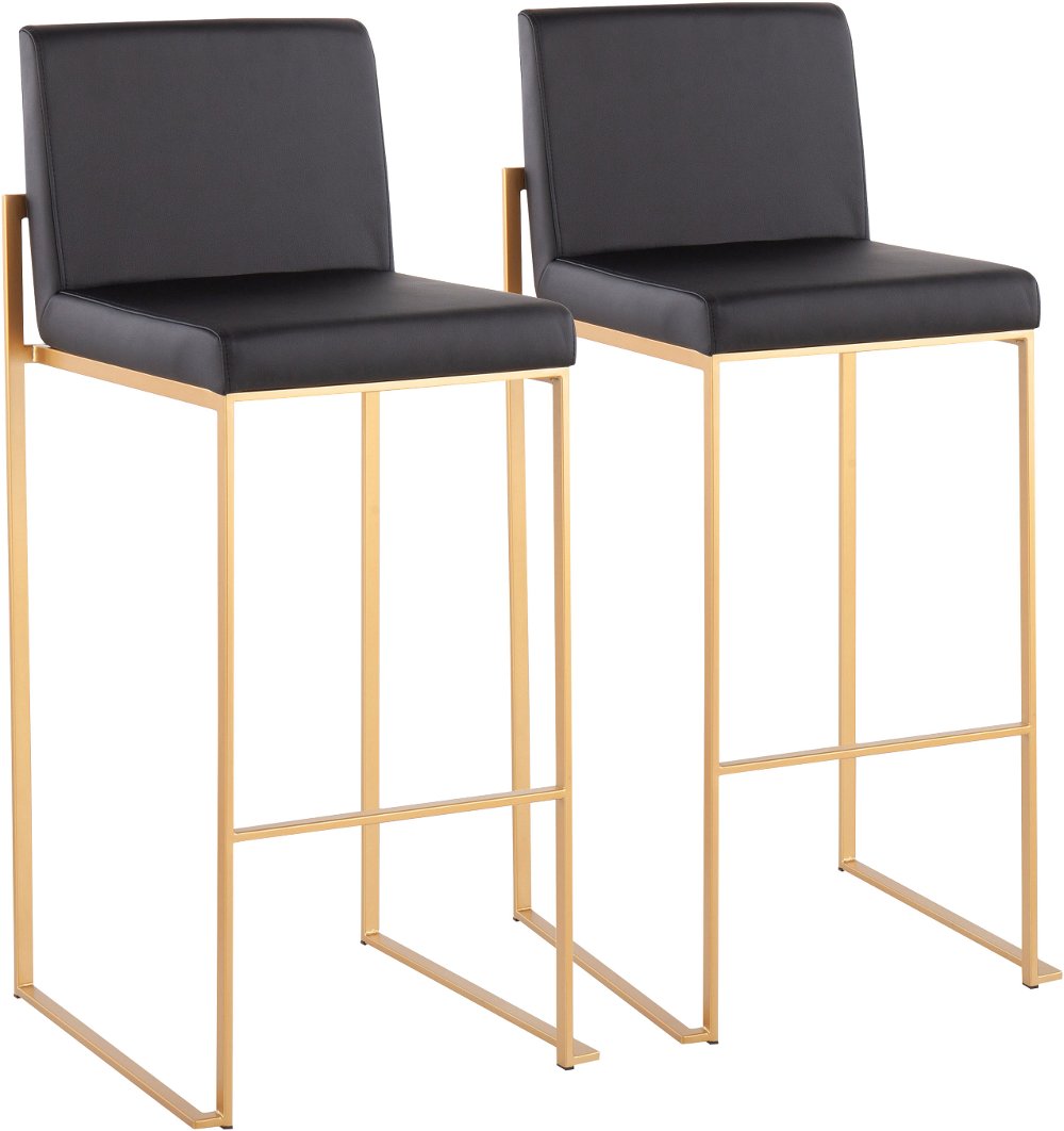 Fuji High Back Gold & Black Faux Leather Barstools Set of 2
