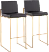 B30-FUJIHB AUBK2 Fuji High Back Gold & Black Faux Leather Barstools, Set of 2
