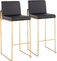 B30-FUJIHB AUBK2 Fuji High Back Gold & Black Faux Leather Barstools, Set of 2