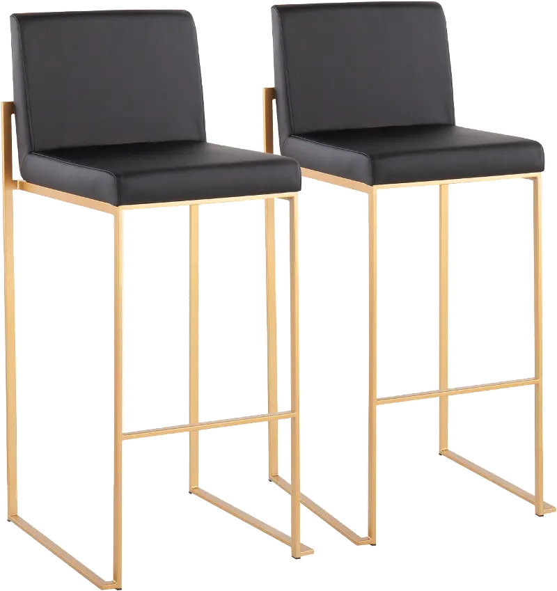 Fuji High Back Gold & Black Faux Leather Barstools, Set of 2