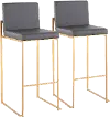 B30-FUJIHB AUGY2 Fuji High Back Gold & Gray Faux Leather Barstools, Set of 2