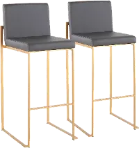B30-FUJIHB AUGY2 Fuji High Back Gold & Gray Faux Leather Barstools, Set of 2