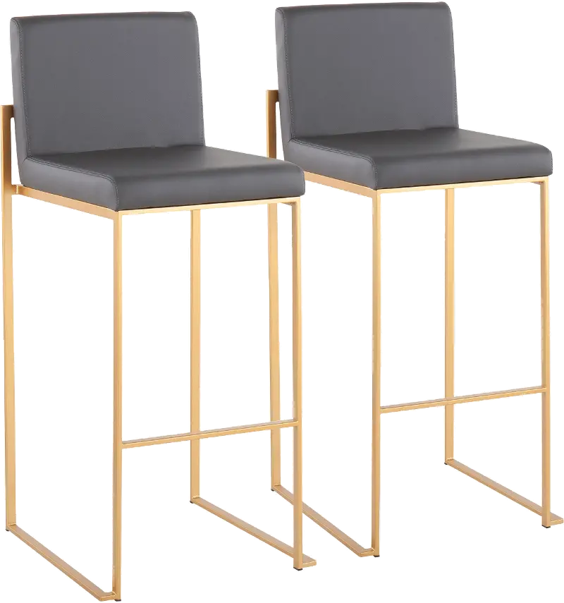 Fuji High Back Gold & Gray Faux Leather Barstools, Set of 2