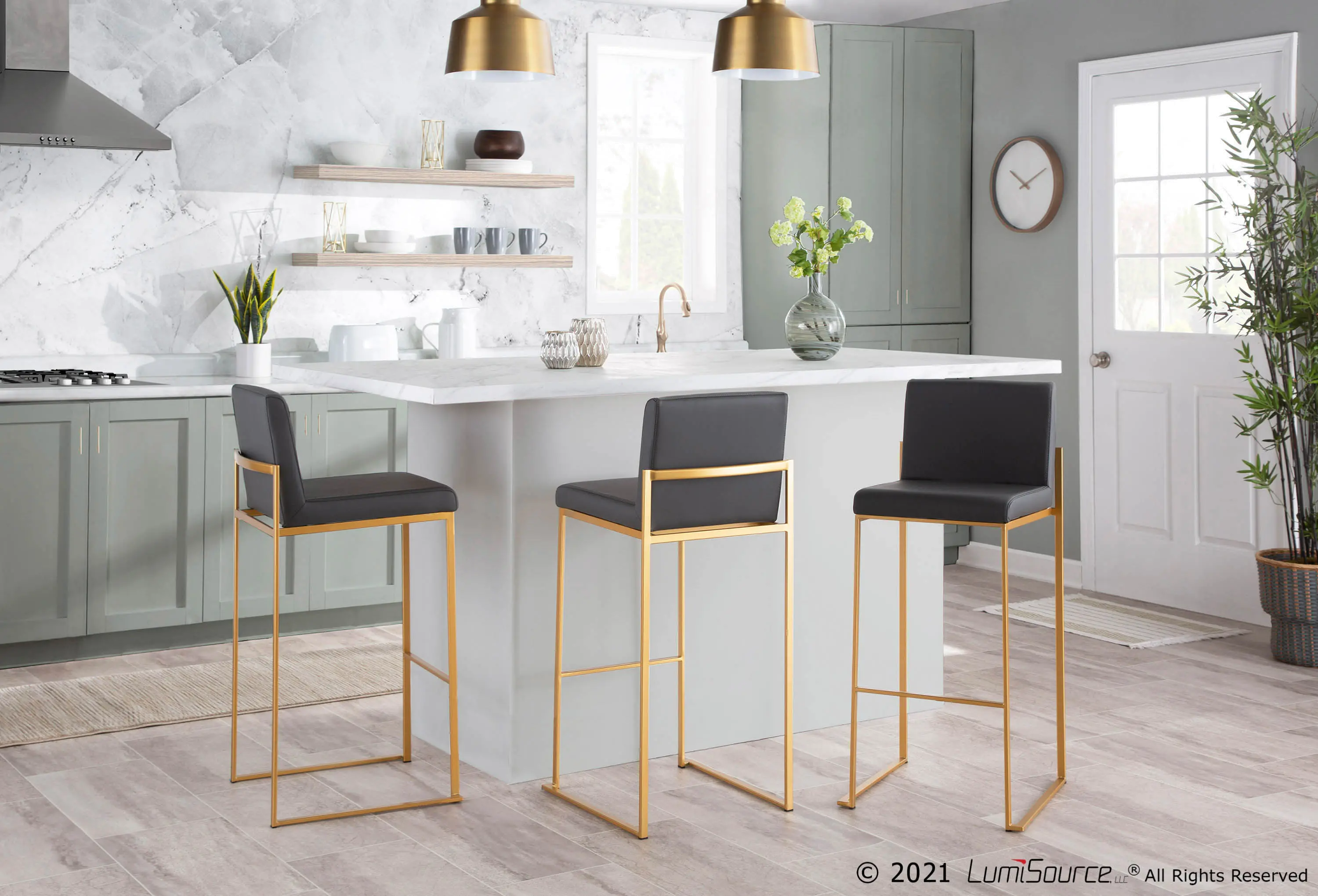 B30-FUJIHB AUGY2 Fuji High Back Gold & Gray Faux Leather Barstools, Set of 2-2