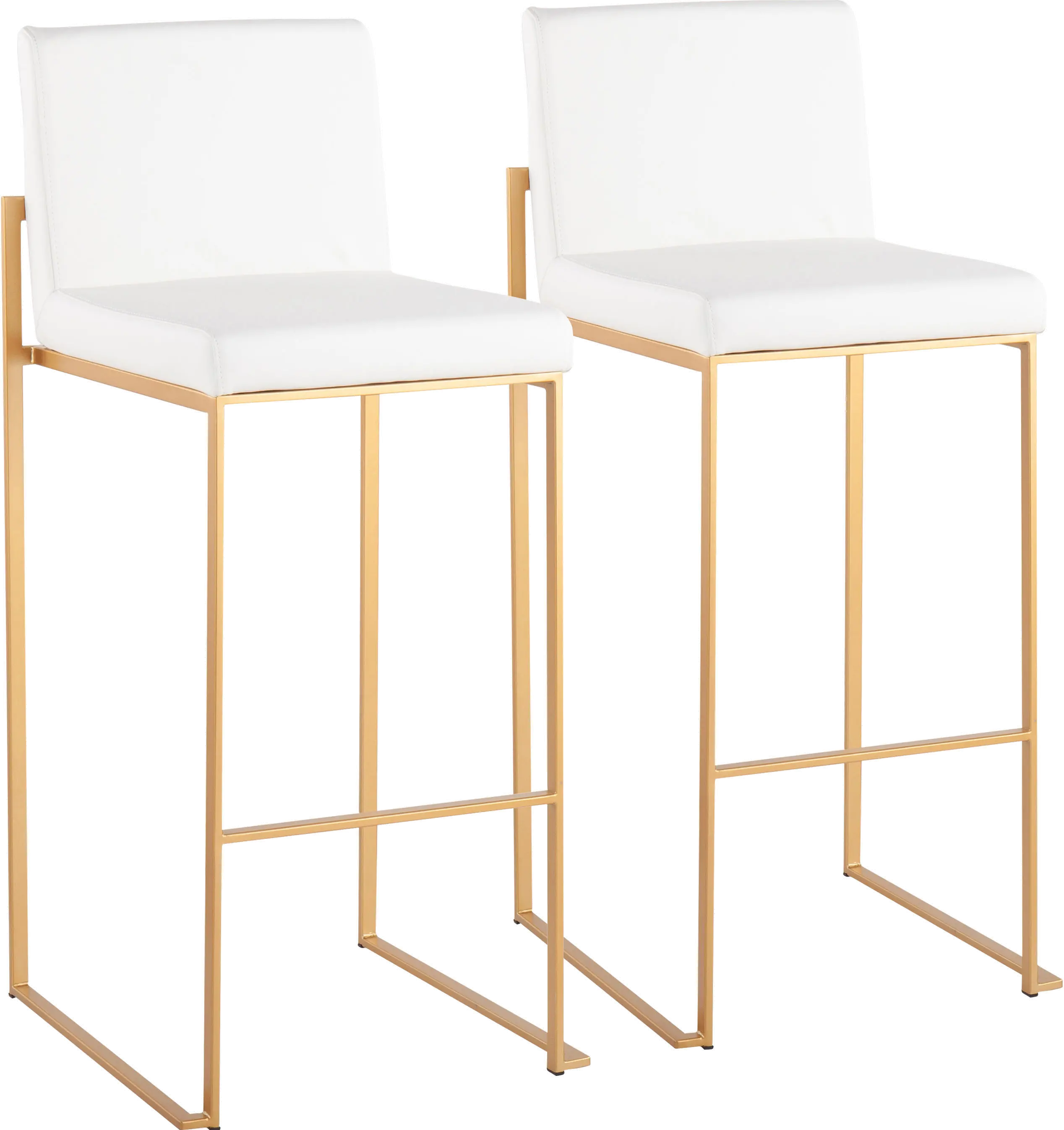 B30-FUJIHB AUW2 Fuji High Back Gold & White Faux Leather Barstools, Set of 2-1