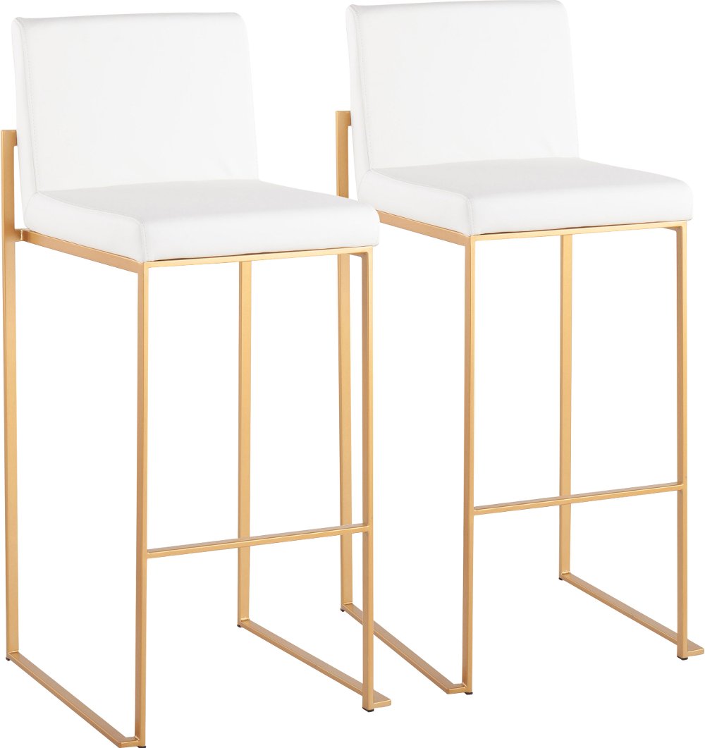 Fuji High Back Gold & White Faux Leather Barstools Set of 2