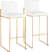 B30-FUJIHB AUW2 Fuji High Back Gold & White Faux Leather Barstools, Set of 2