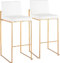 B30-FUJIHB AUW2 Fuji High Back Gold & White Faux Leather Barstools, Set of 2