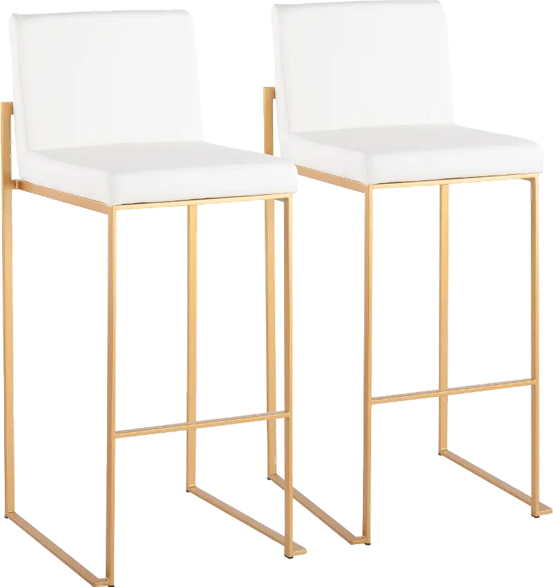Fuji High Back Gold & White Faux Leather Barstools, Set of 2