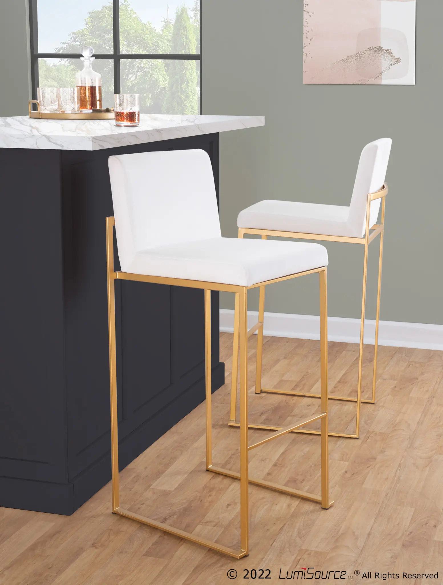B30-FUJIHB AUW2 Fuji High Back Gold & White Faux Leather Barstools, Set of 2-2