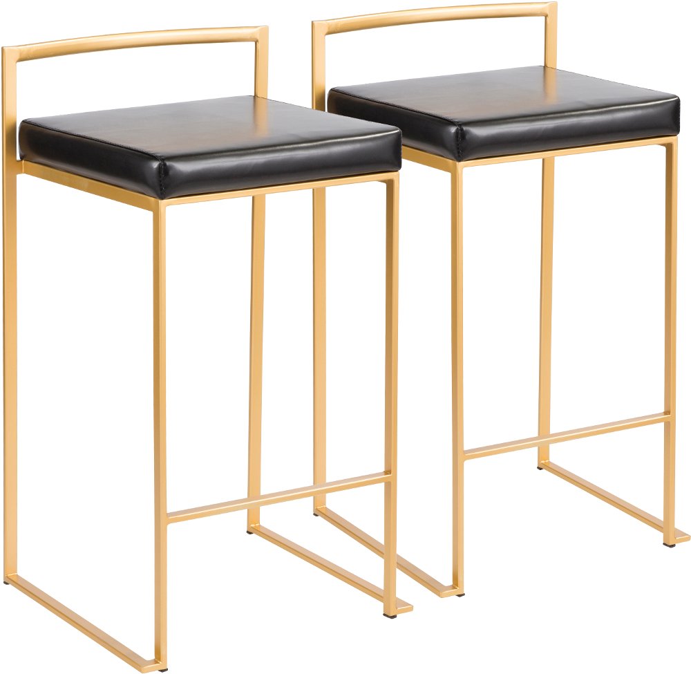 Fuji Low Back Gold & Black Faux Leather Counter Stools Set of 2