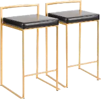 B26-FUJI AU+BK2 Fuji Low Back Gold & Black Faux Leather Counter Stools, Set of 2