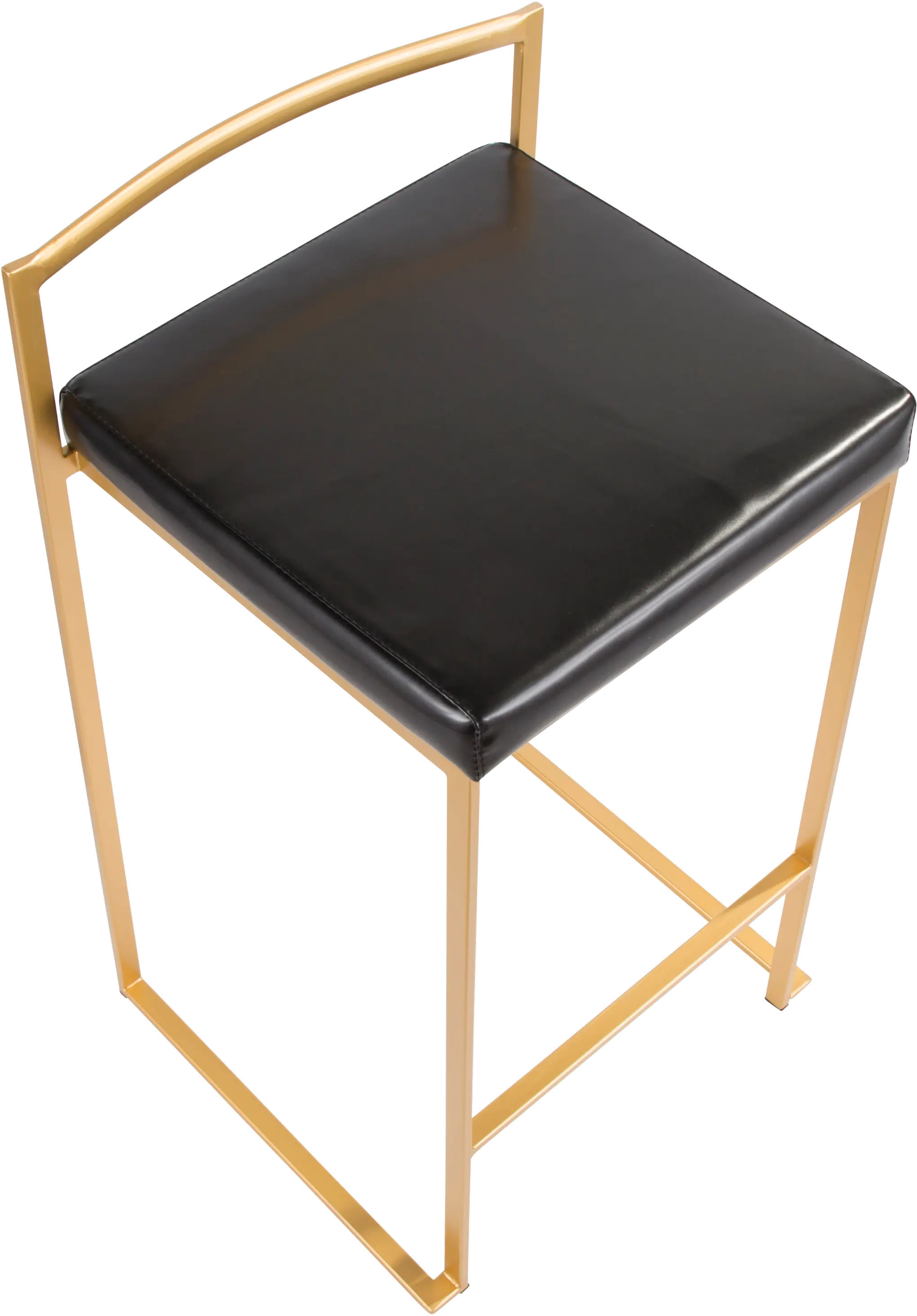 B26-FUJI AU+BK2 Fuji Low Back Gold & Black Faux Leather Counter Stools, Set of 2-6