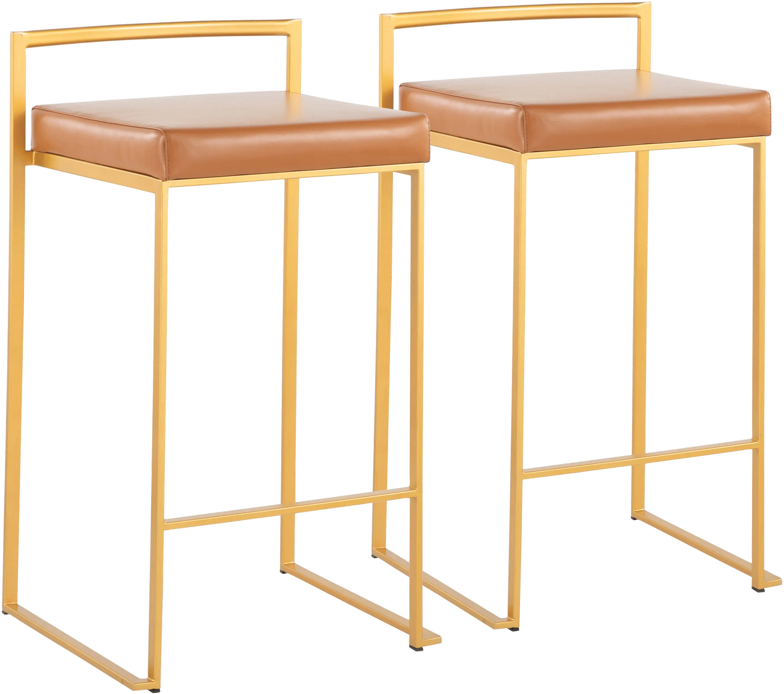 B26-FUJI AUCAM2 Fuji Low Back Gold & Camel Faux Leather Counter Stools, Set of 2-1