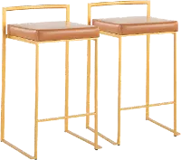 B26-FUJI AUCAM2 Fuji Low Back Gold & Camel Faux Leather Counter Stools, Set of 2
