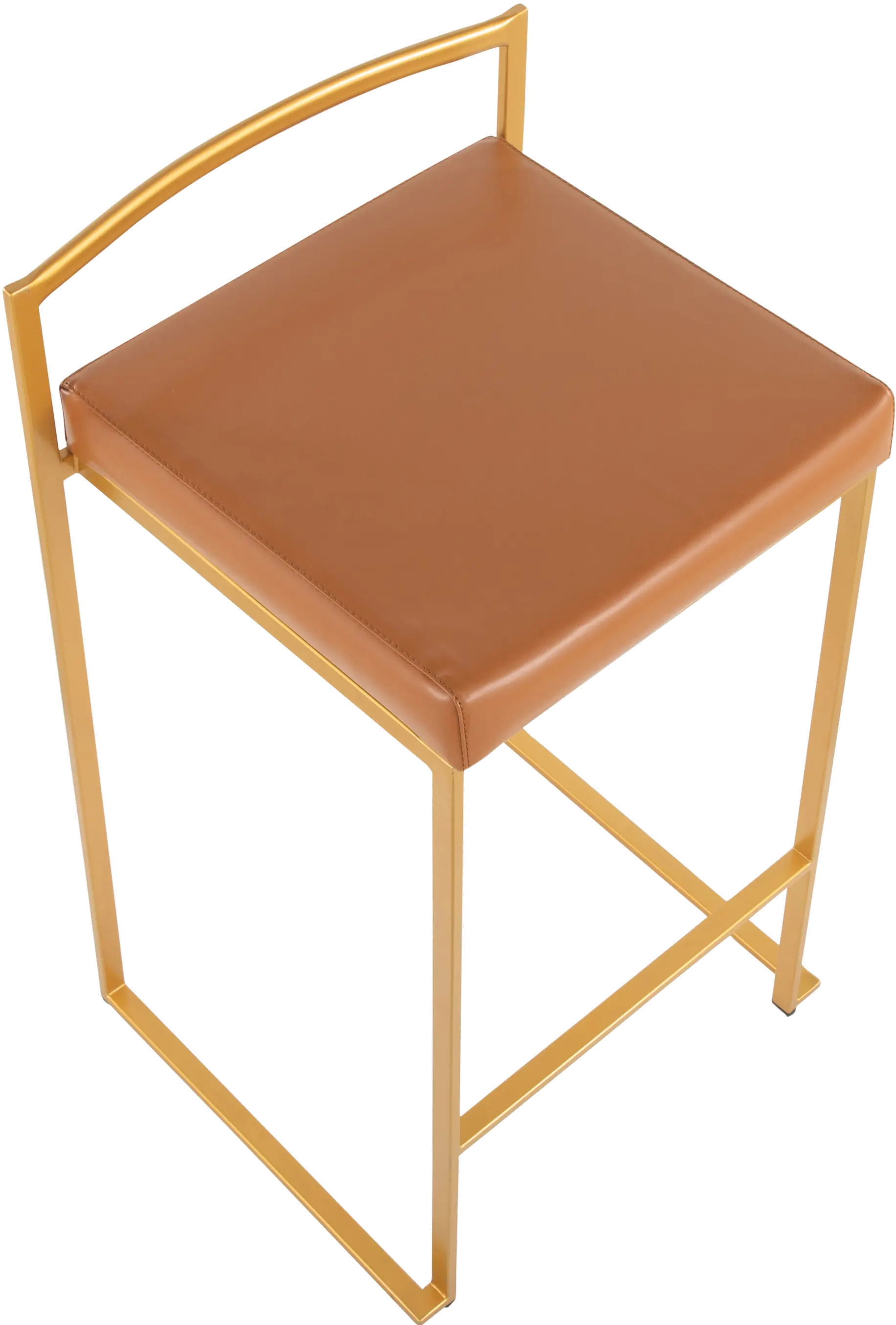 B26-FUJI AUCAM2 Fuji Low Back Gold & Camel Faux Leather Counter Stools, Set of 2-6