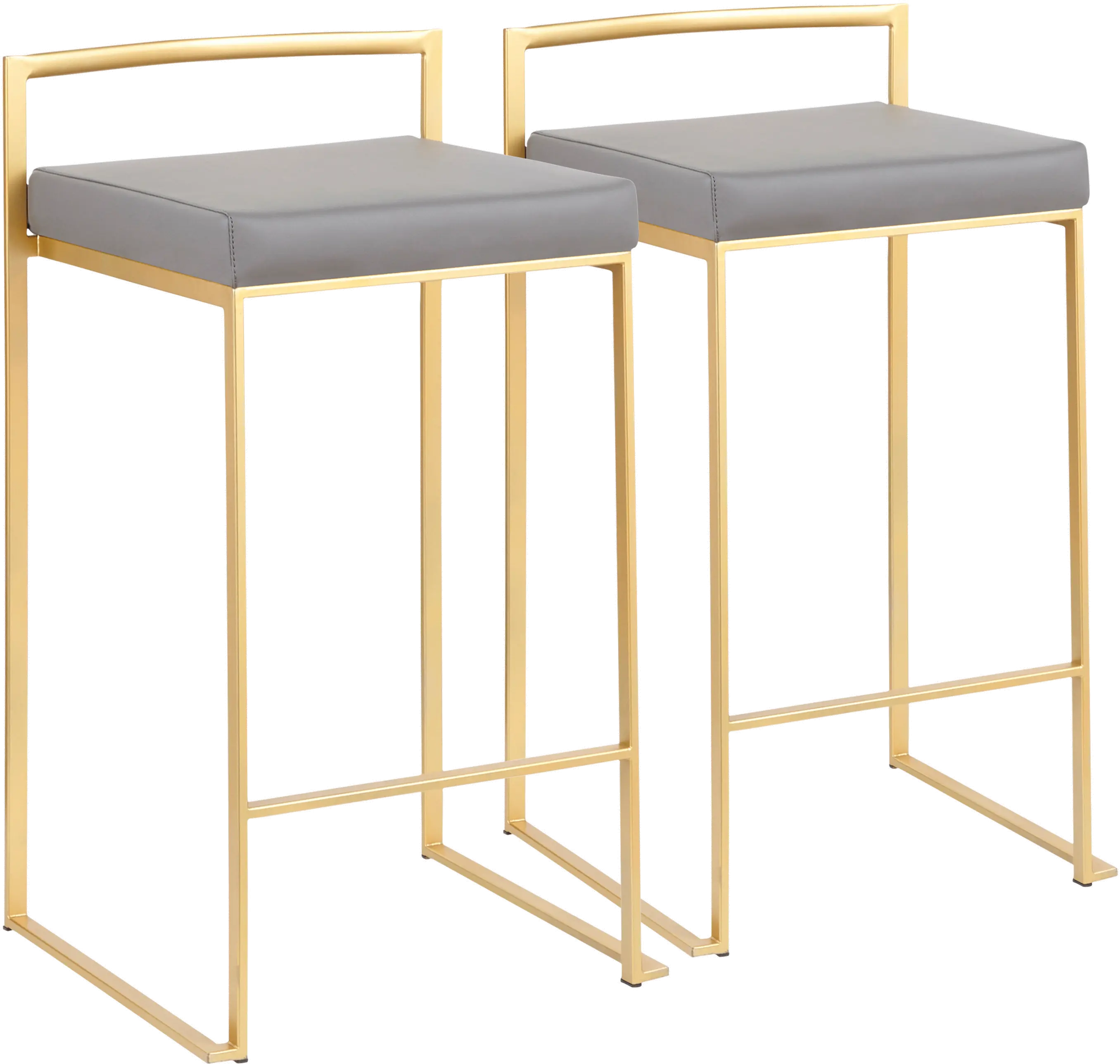 B26-FUJI AUGY2 Fuji Low Back Gold & Gray Faux Leather Counter Stools, Set of 2-1