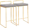 B26-FUJI AUGY2 Fuji Low Back Gold & Gray Faux Leather Counter Stools, Set of 2
