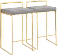 B26-FUJI AUGY2 Fuji Low Back Gold & Gray Faux Leather Counter Stools, Set of 2