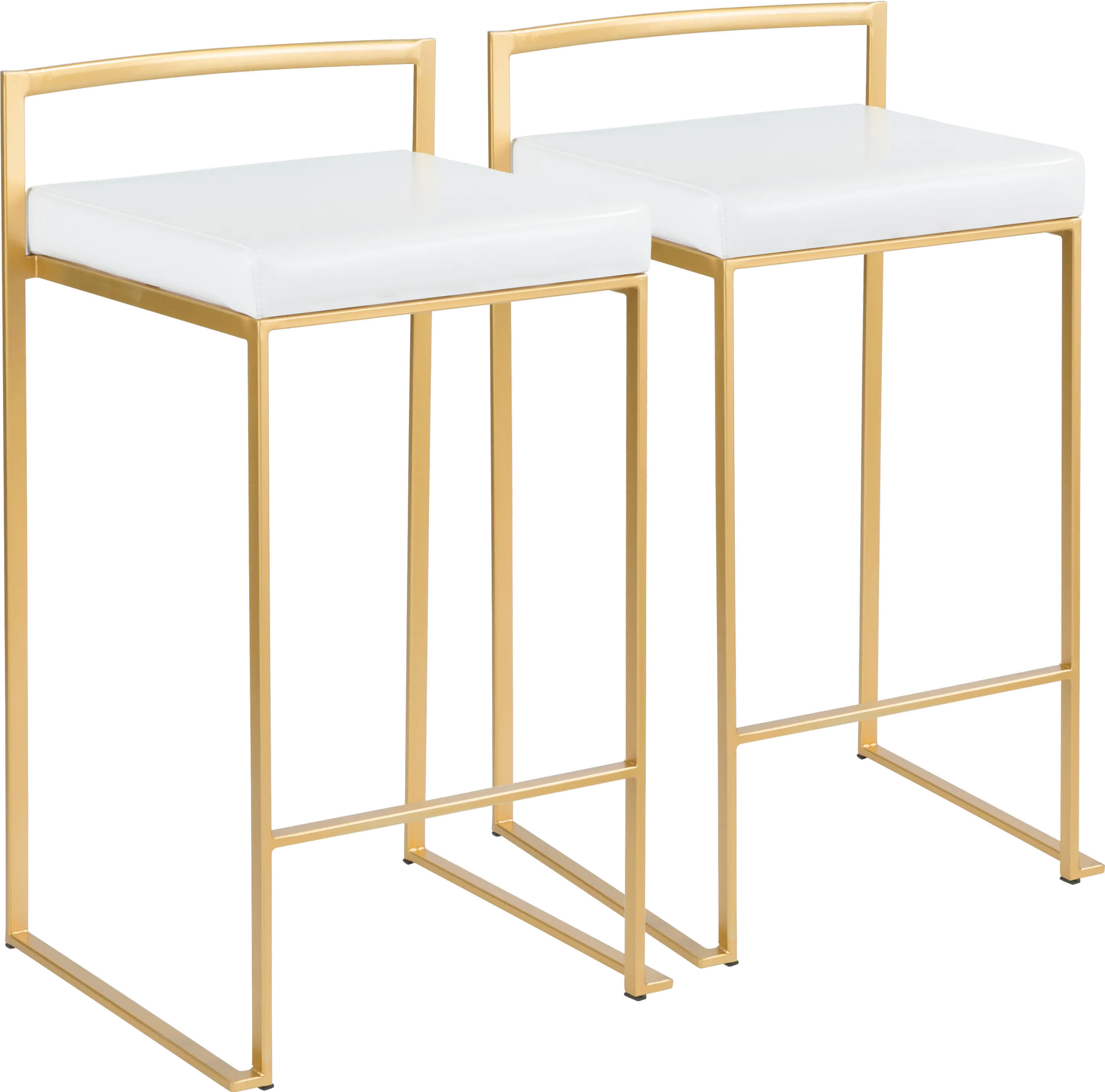 B26-FUJI AU+W2 Fuji Low Back Gold & White Faux Leather Counter Stools, Set of 2-1