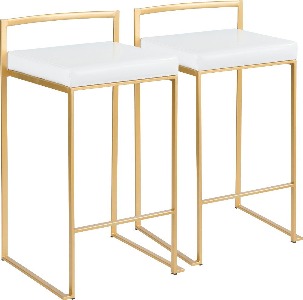 Fuji Low Back Gold & White Faux Leather Counter Stools Set of 2