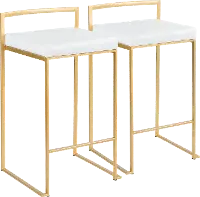 B26-FUJI AU+W2 Fuji Low Back Gold & White Faux Leather Counter Stools, Set of 2