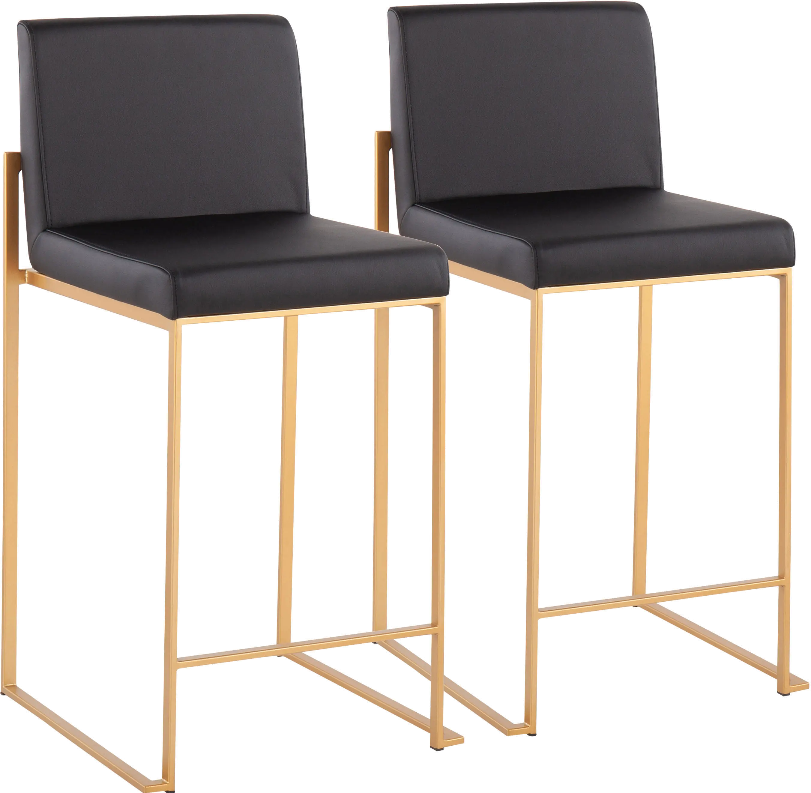 Fuji High Back Gold Black Faux Leather Counter Stools, Set of