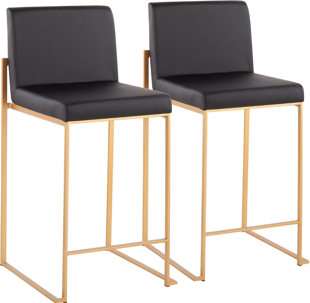 Fuji High Back Gold & Black Faux Leather Counter Stools Set of 2