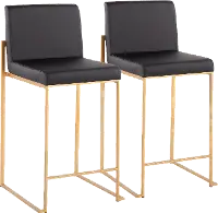 B26-FUJIHB AUBK2 Fuji High Back Gold & Black Faux Leather Counter Stools, Set of 2