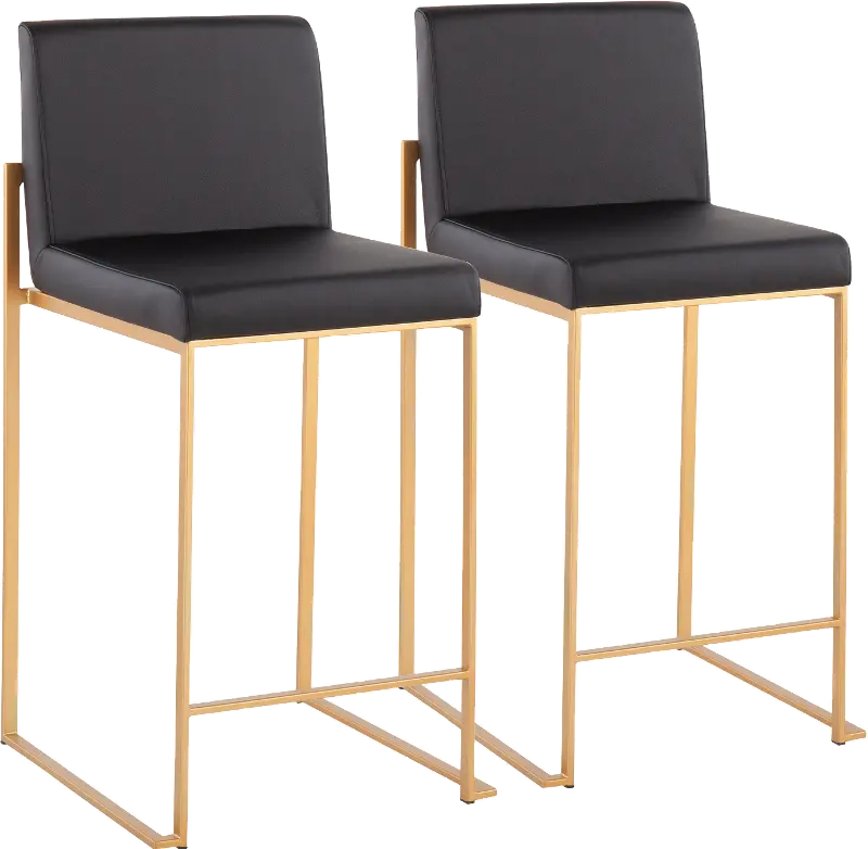 Fuji High Back Gold & Black Faux Leather Counter Stools, Set of 2