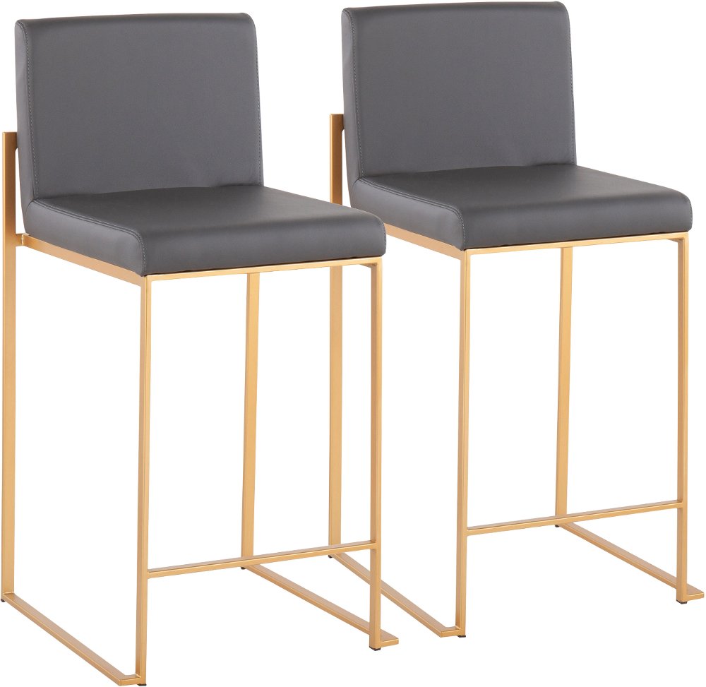 Fuji High Back Gold & Gray Faux Leather Counter Stools Set of 2