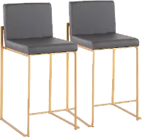 B26-FUJIHB AUGY2 Fuji High Back Gold & Gray Faux Leather Counter Stools, Set of 2