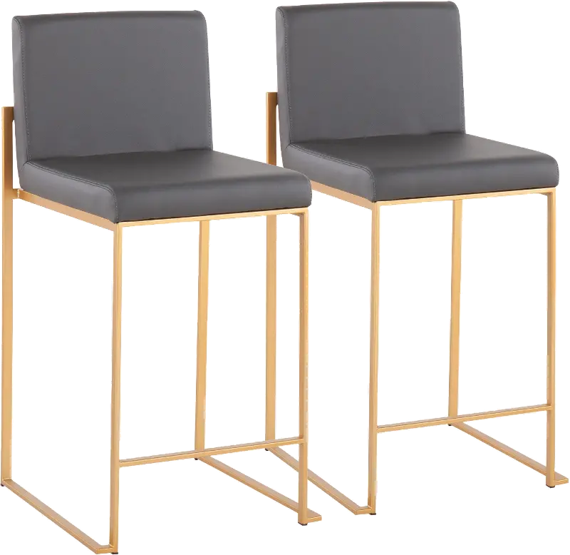 Fuji High Back Gold & Gray Faux Leather Counter Stools, Set of 2