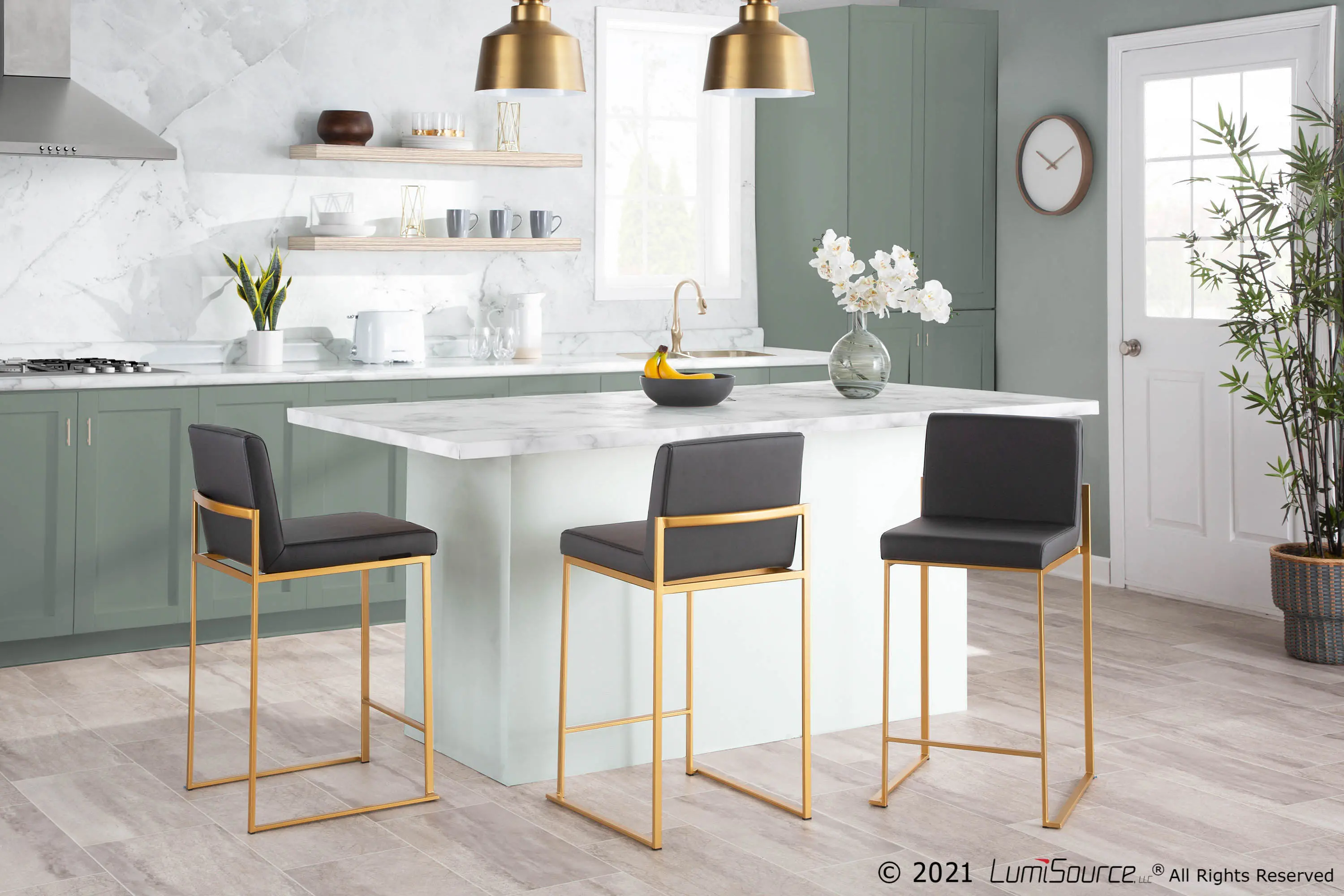 B26-FUJIHB AUGY2 Fuji High Back Gold & Gray Faux Leather Counter Stools, Set of 2-2