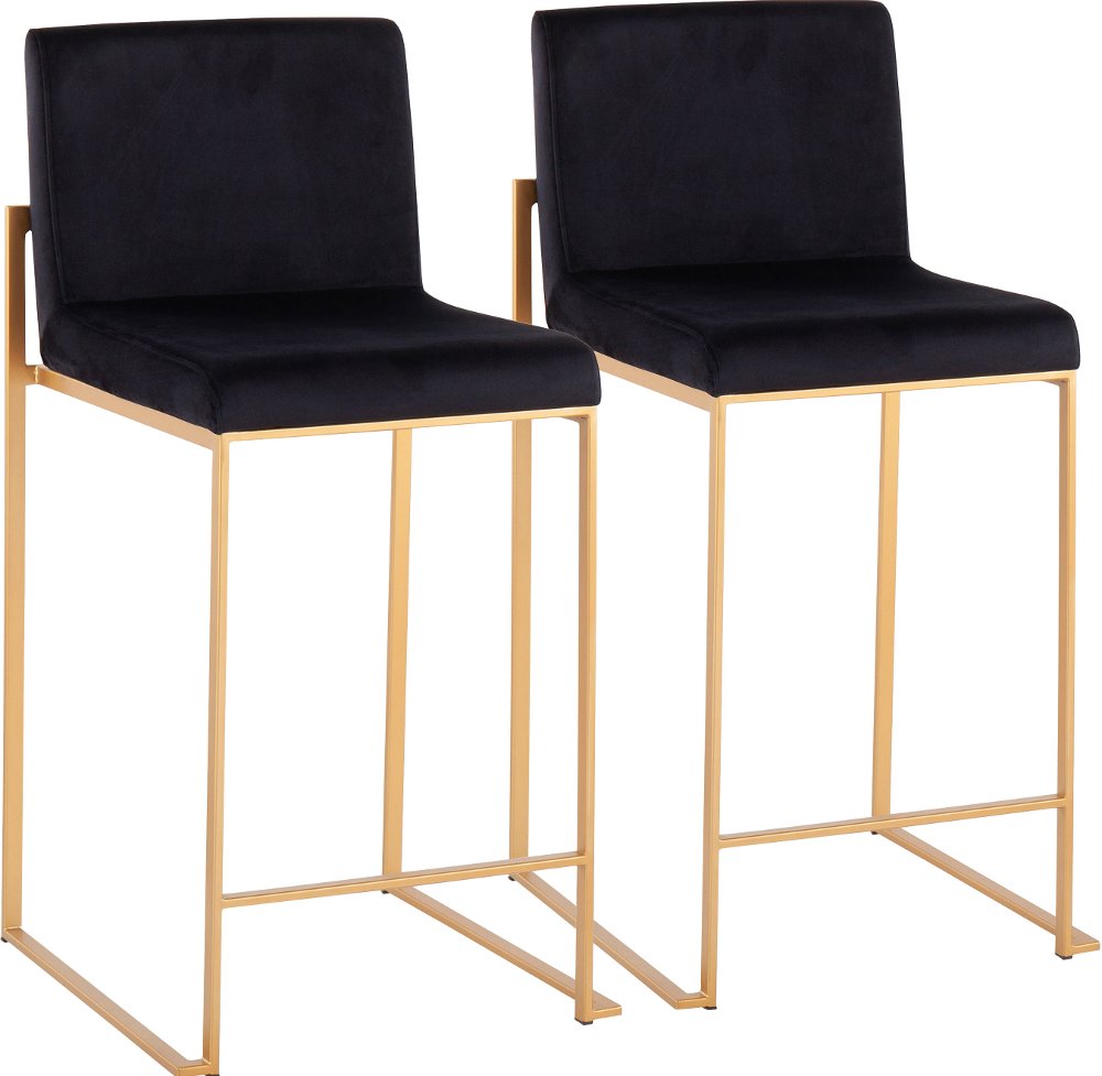 Fuji High Back Gold & Black Velvet Counter Stools Set of 2