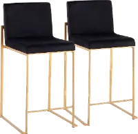 B26-FUJIHB AUVBK2 Fuji High Back Gold & Black Velvet Counter Stools, Set of 2