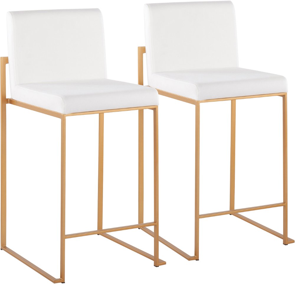 Fuji High Back Gold & White Velvet Counter Stools Set of 2