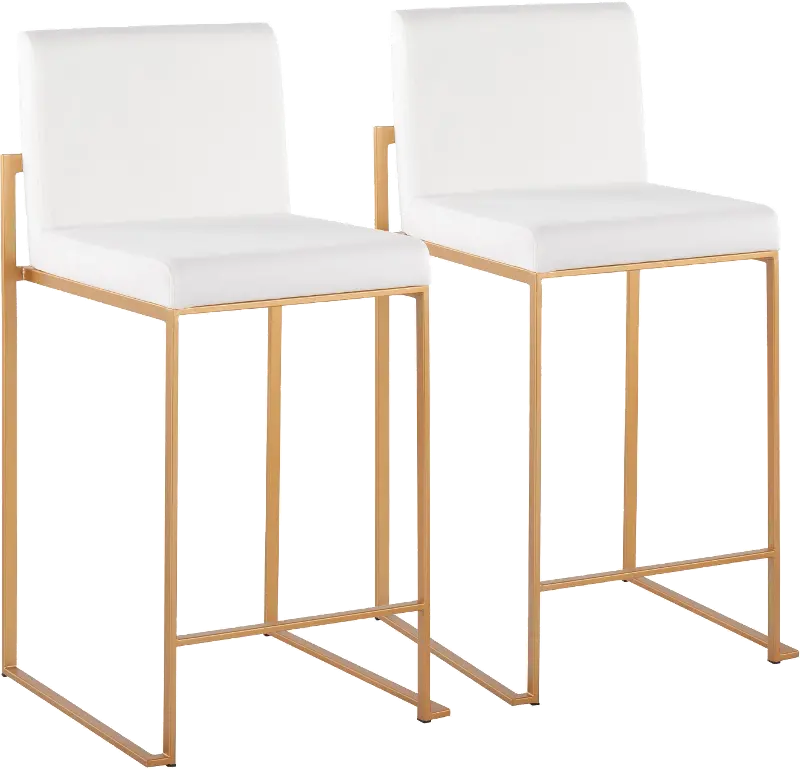 Fuji High Back Gold & White Velvet Counter Stools, Set of 2