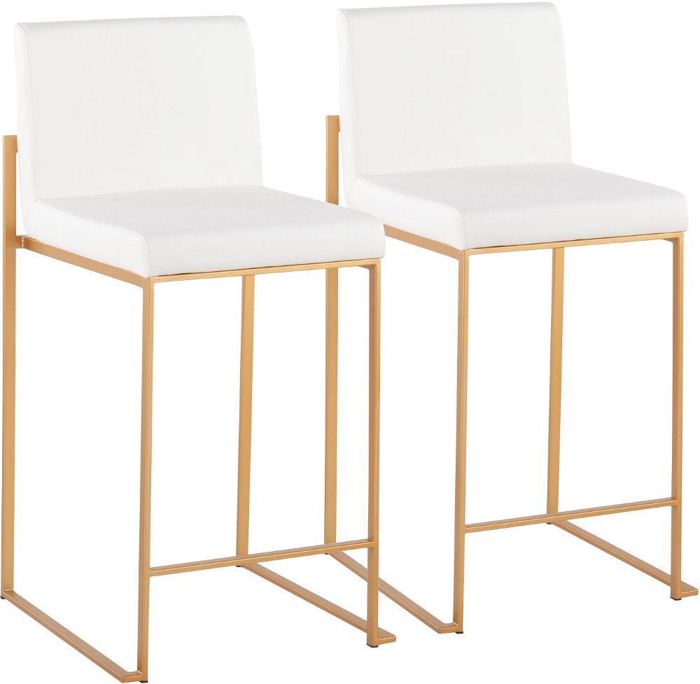 Fuji High Back Gold & White Faux Leather Counter Stools Set of 2
