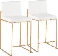 B26-FUJIHB AUW2 Fuji High Back Gold & White Faux Leather Counter Stools, Set of 2