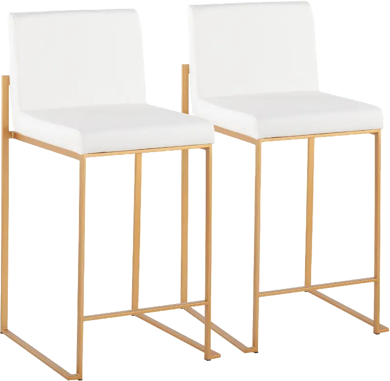 Fuji High Back Gold & White Faux Leather Counter Stools, Set of 2