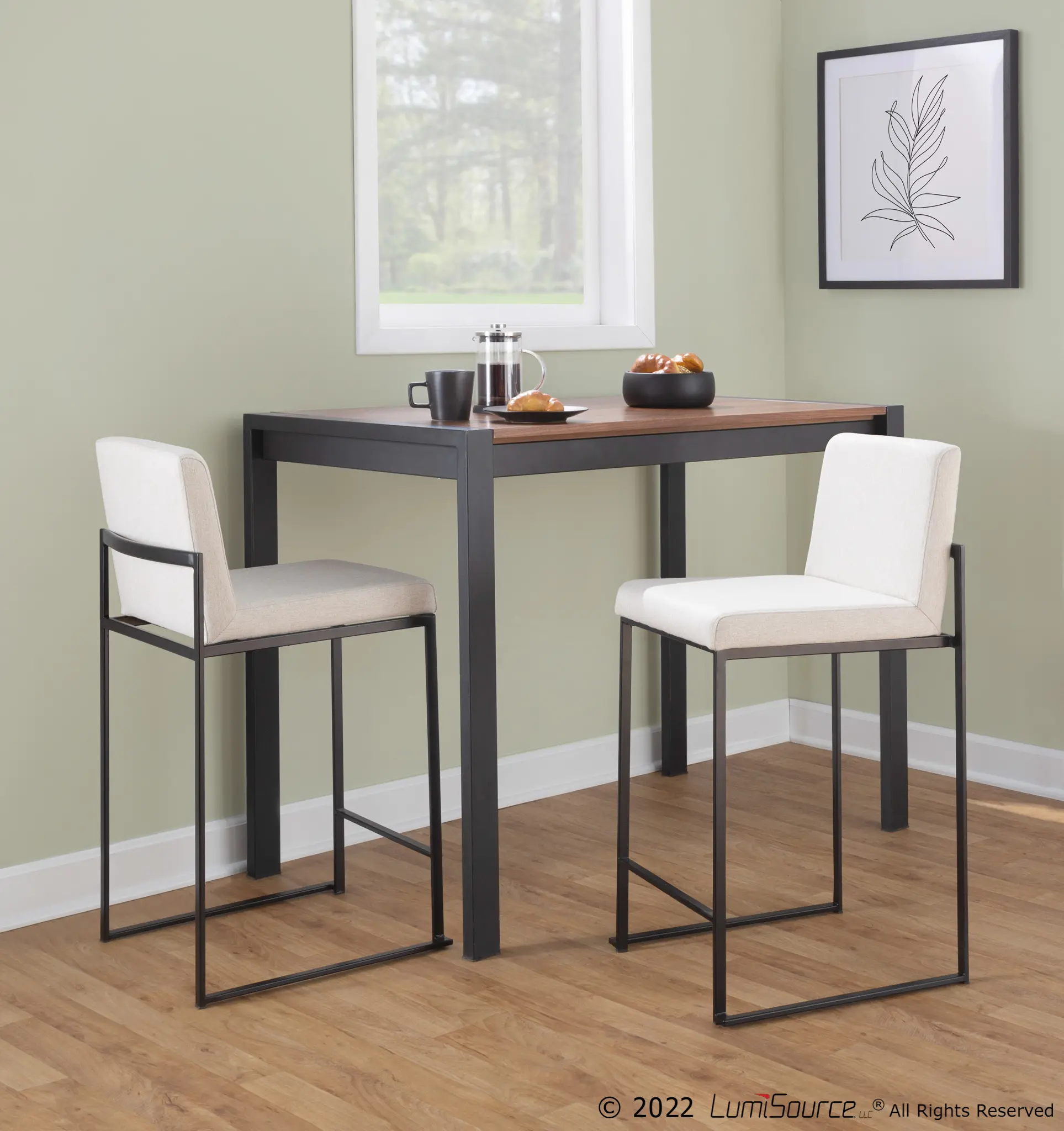B26-FUJIHB BKFBG2 Fuji Black and Beige Counter Height Stool, Set of 2-2