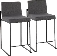 B26-FUJIHB BKFCHAR2 Fuji Black and Charcoal Counter Height Stool, Set of 2