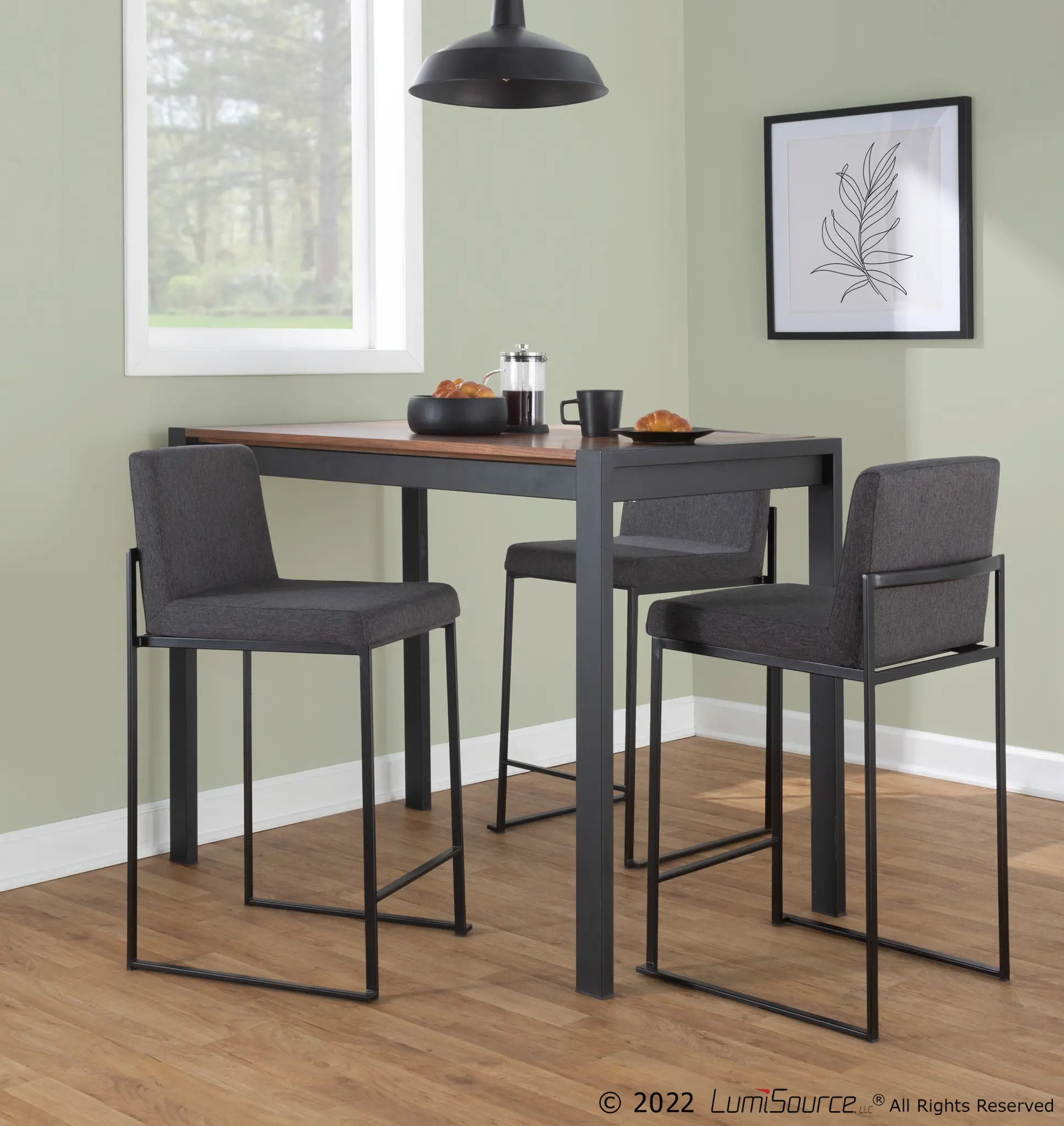 B26-FUJIHB BKFCHAR2 Fuji Black and Charcoal Counter Height Stool, Set of 2-2