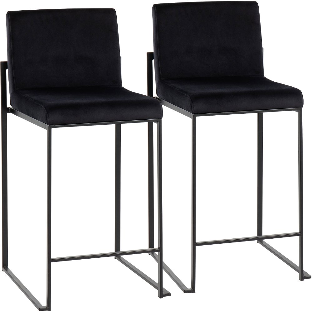 Fuji Black Velvet Counter Height Stool Set of 2