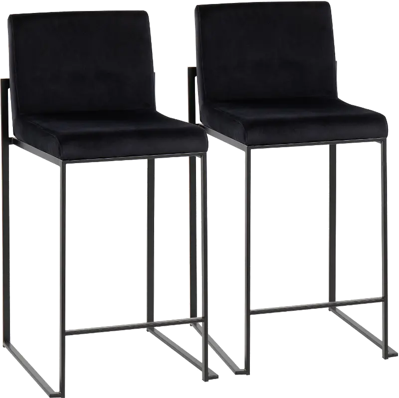 Fuji Black Velvet Counter Height Stool, Set of 2
