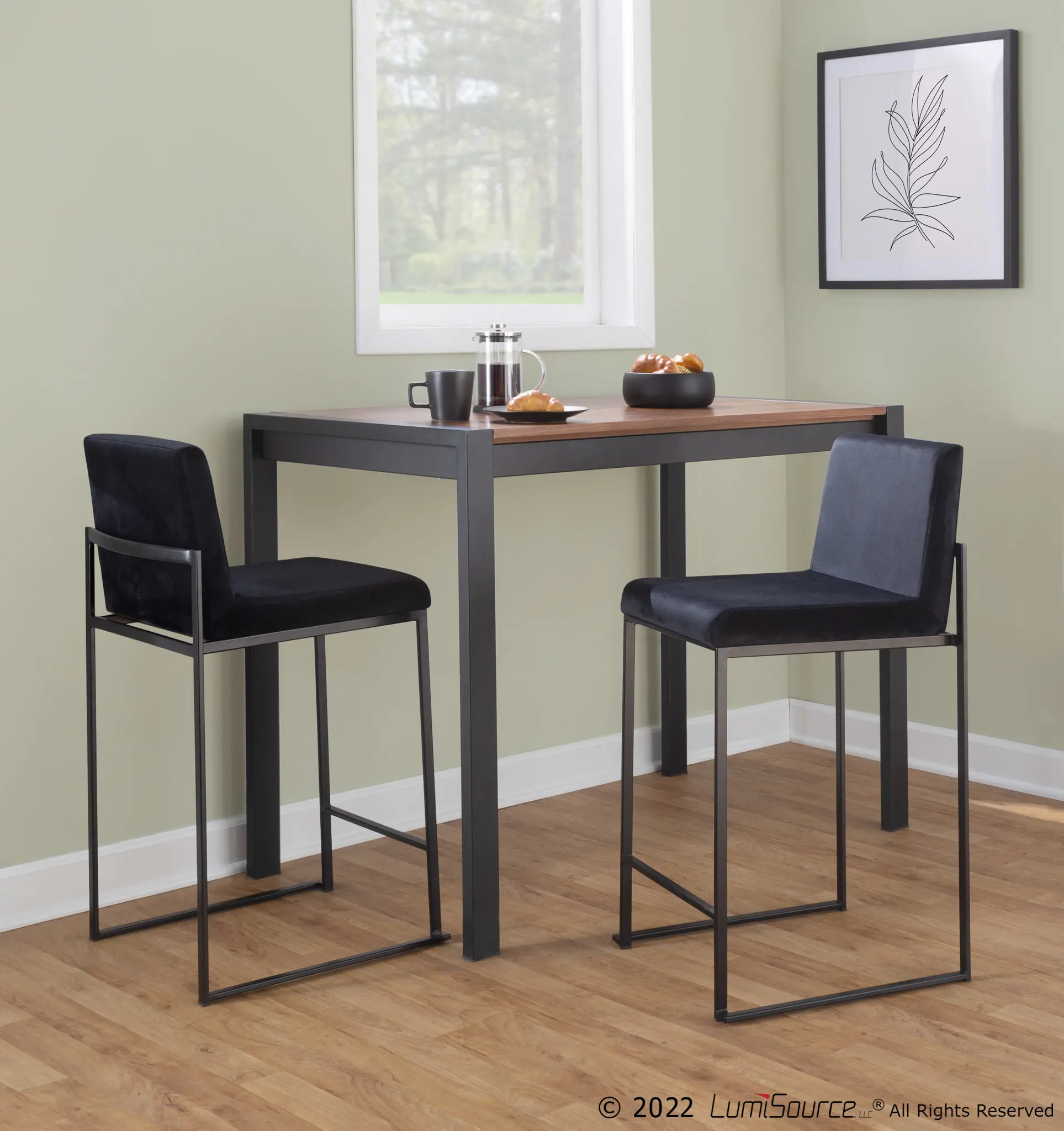 B26-FUJIHB BKVBK2 Fuji Black Velvet Counter Height Stool, Set of 2-2