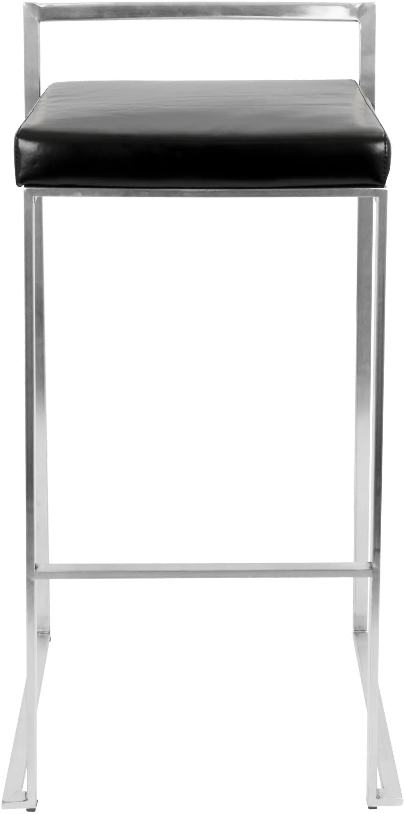 BS-FUJI BK2 Fuji Low Back Stainless & Black Faux Leather Barstools, Set of 2-3